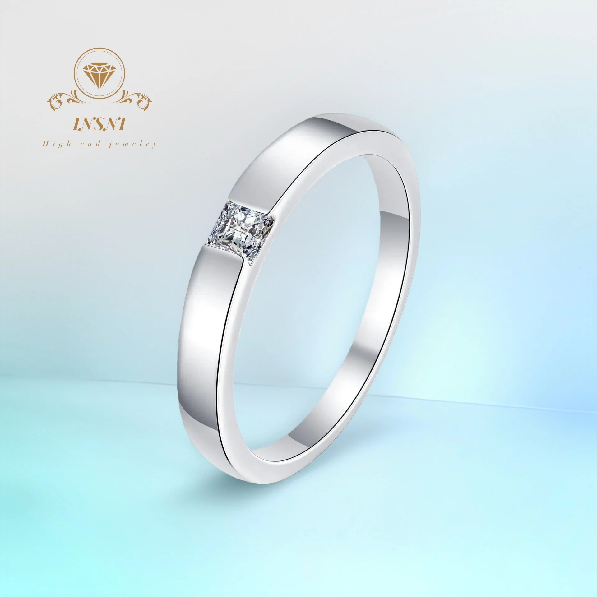 

Certified 0.3ct Moissanite Princess Square Minimalist Row Ring S925 Silver Unisex Gift Daily Dressing hypoallergenic jewelry