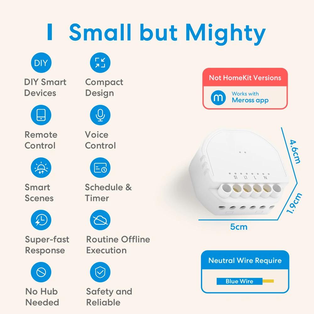 Meross WiFi In-Wall Smart DIY Switch Wireless 1 Gang 1 Way Light Switch Module For Alexa Google Home SmartThings