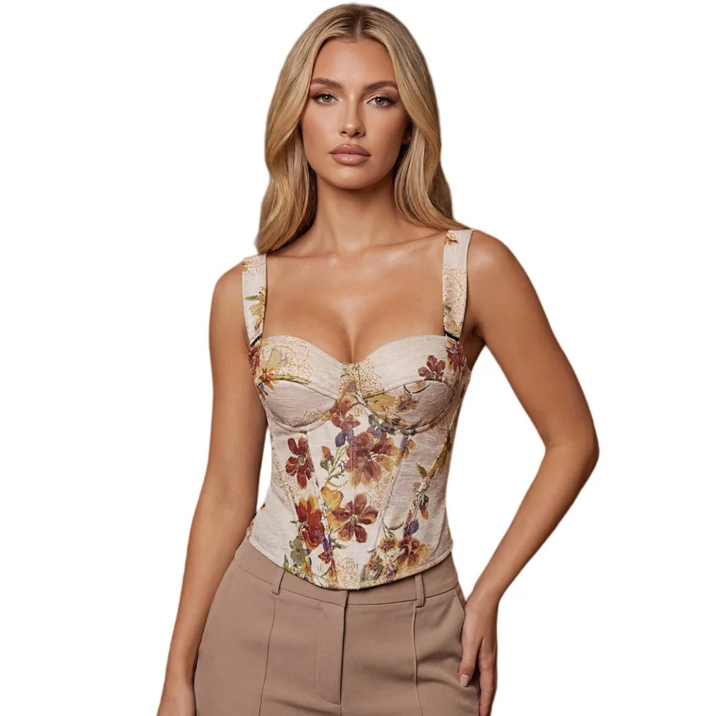 

2026 Floral Tapestry Corset Top - Vintage Fishbone Slimming Shapewear Women's Outerwear Camisole Crop Tops