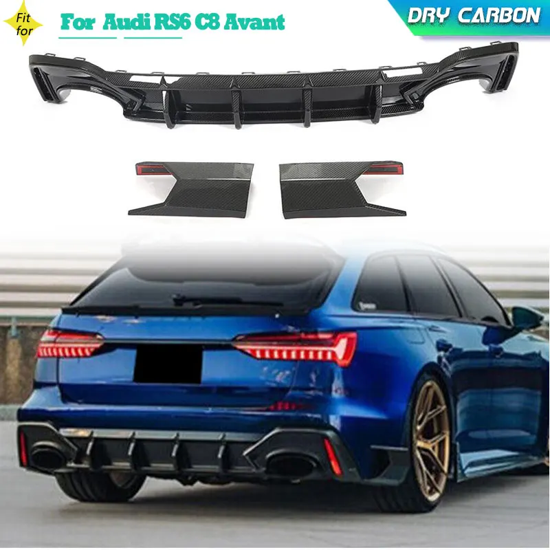 

Dry Carbon Fiber Car Rear Bumper Diffuser Lip Spoiler for Audi RS6 C8 Avant 2019-2023 Racing Rear Diffuser Lip Apron Guard