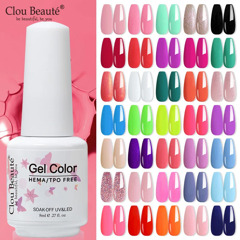 

Clou Beaute 8 мл гель-лак Pure Pink Series, 180 цветов, новые поступления, горячая распродажа, блестящий красный дизайн ногтей, базовое верхнее покрытие