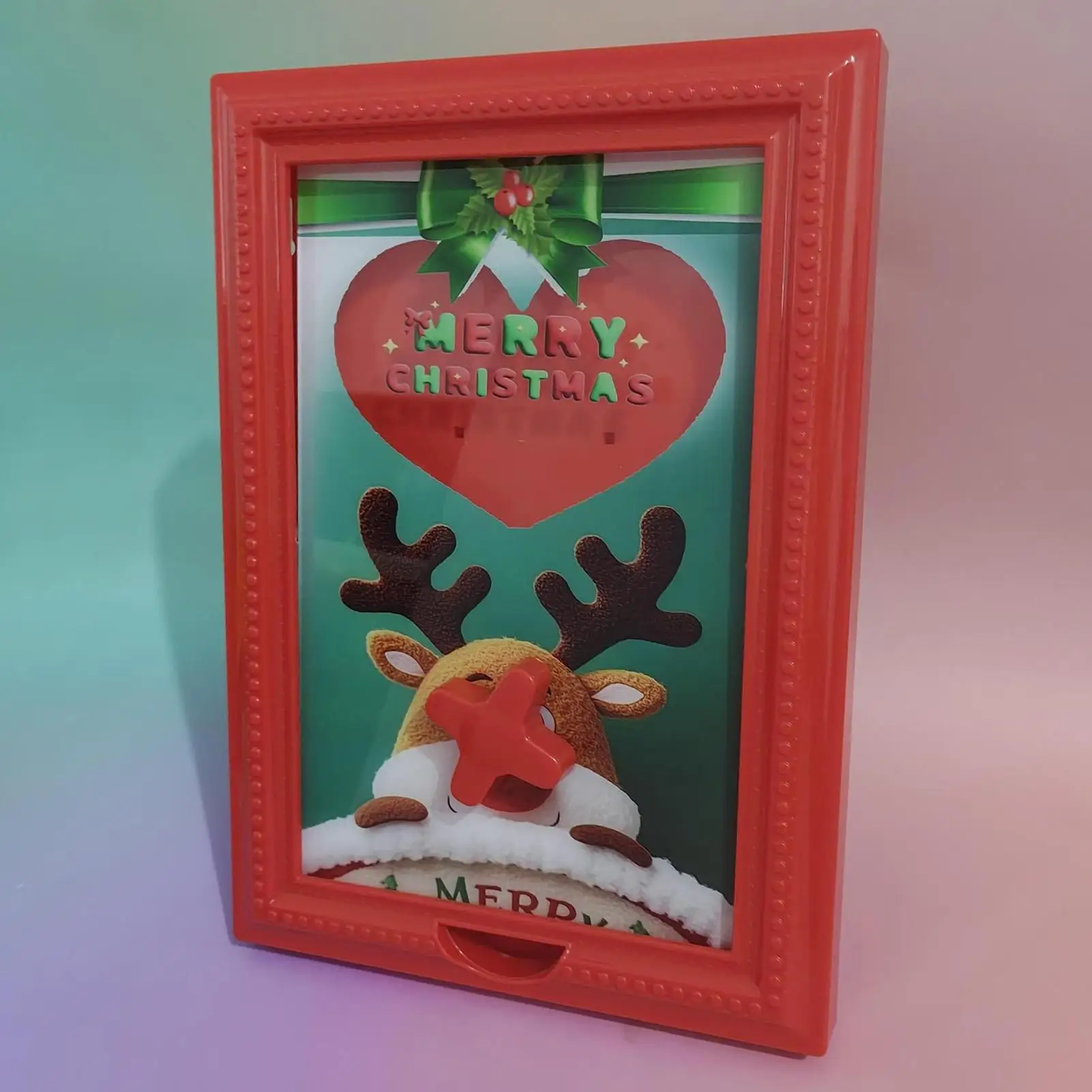 Candy Dispenser Picture Frame Christmas Reindeer-Themed Frame Holder Holiday Christmas Decor Candy Dispenser Frame Ornament