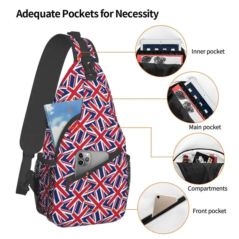 Gepersonaliseerde Verenigde Koninkrijk Vlag Sling Bag Mannen Cool Uk Brits Symbool Schouder Crossbody Borst Rugzak Reizen Wandelen Dagrugzak