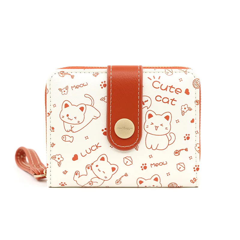 New Ladies Short Wallet Simple Cute Kitten Wallet PU Buckle Coin Purse Clutch Bag Multifunctional Wallet