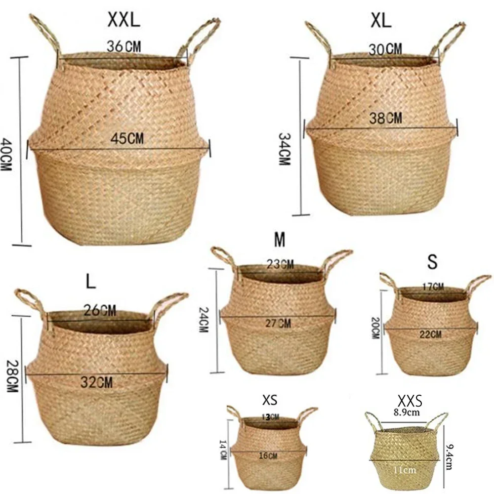 Seagrass Wicker Woven Storage Basket Planting Flower Pot Folding Organizer Laundry Basket Home Garden Belly Mimbre Basket - Image 4