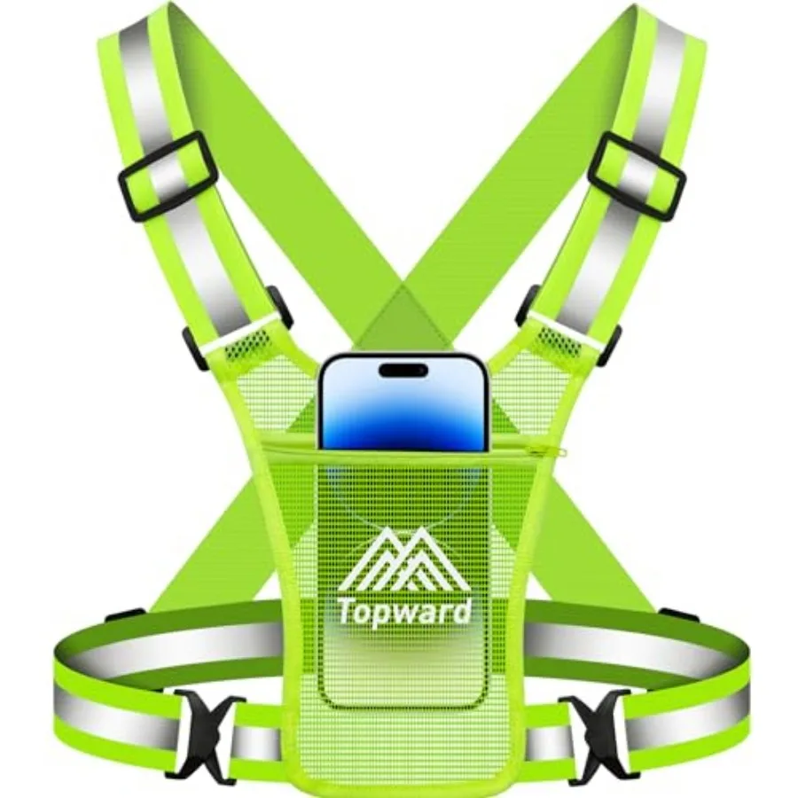 

Topward Running Vest Chest Phone Holder for Women Men, Reflective Vest Safety Gear for Dog Walking Cycling - Adjustable Waist/S