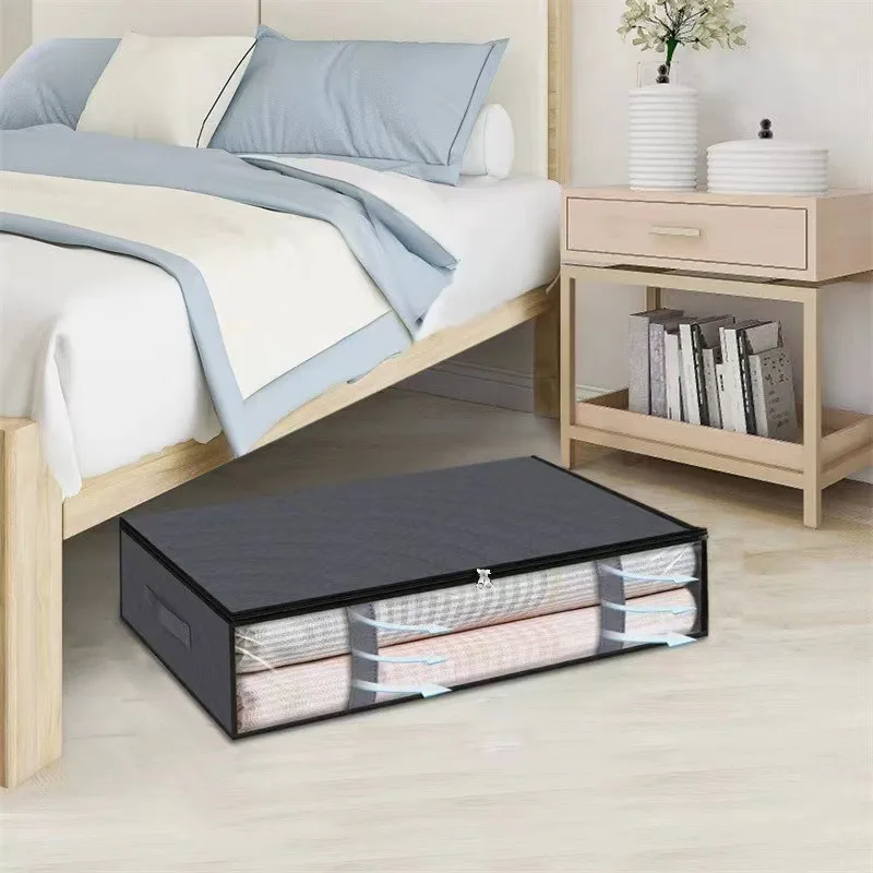 3Pcs Unterbett Lagerung Taschen Vlies Stoff Große Kapazität Kleidung Quilt Lagerung Box Grau Visuelle Staubdicht Kleidung Organizer