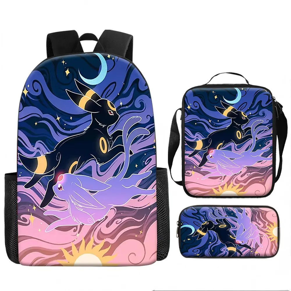 Kids Bag,Pokémon,Umbreon & Espeon 3pcs Backpack Set Starry Sky Print Breathable Schoolbag with Lunch Pouch Pen Case for Stude