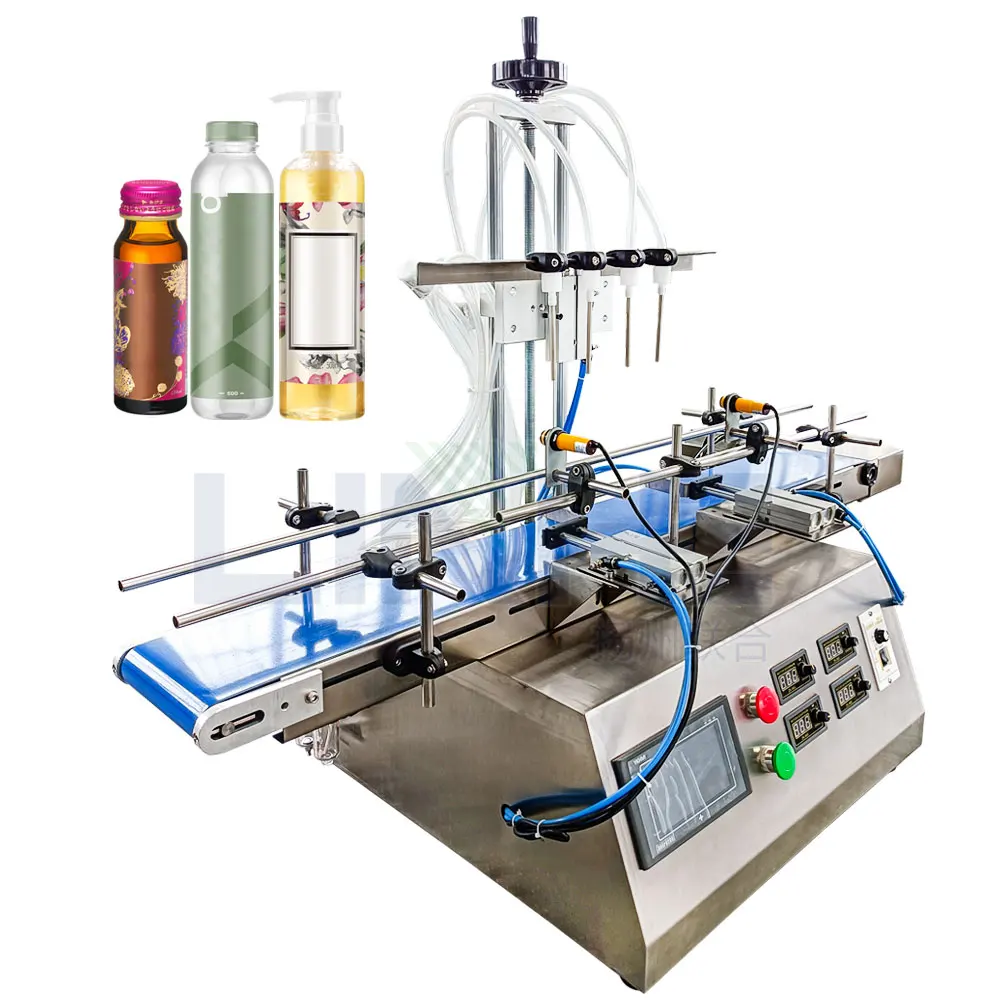 Automatic Desktop 4 Nozzles Essential Oil Skincare Liquid Bottle Bottles Magnetic Pump Filling Capping and Labeling Machine