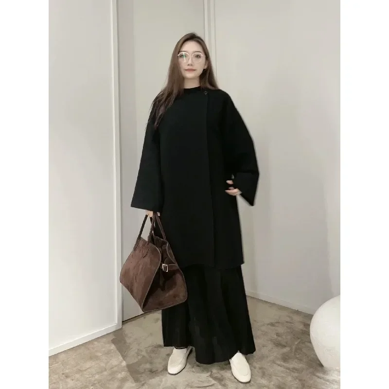 LUXURY-Double-Sided Woolen Long Coat, Minimalist Design Windbreaker, Autumn and Winter, New, 2024