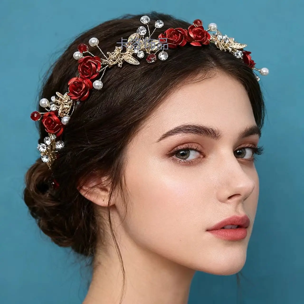 

Bridal Hair Band Red Leaf Vine Headpiece, Forest Fairy Wedding Hair Accessory with Rhinestone & Pearl for Bride, Photo Prop