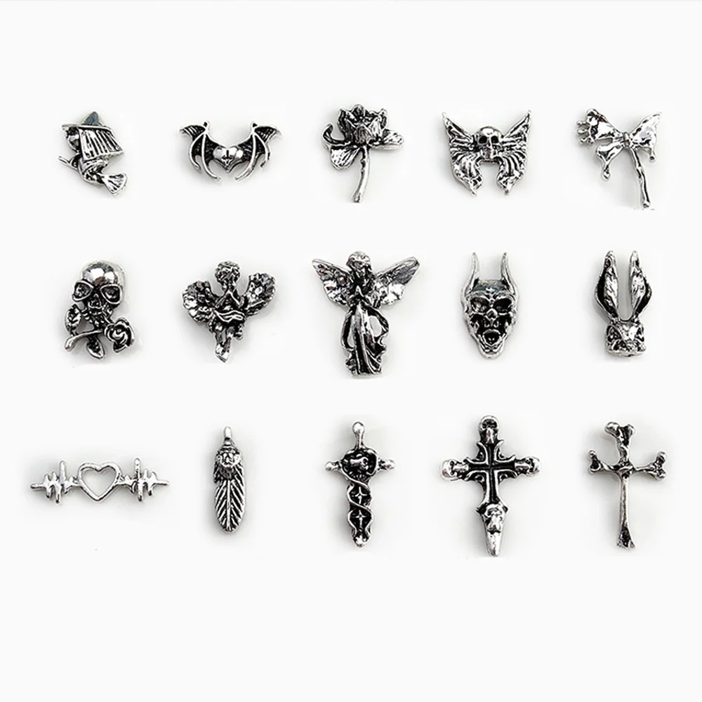 50 stücke Vintage Kreuz Nagel Charme 3D Metall Legierung Dark Barock Engel Herz Nagel Dekoration DIY Luxus Punk Maniküre Zubehör