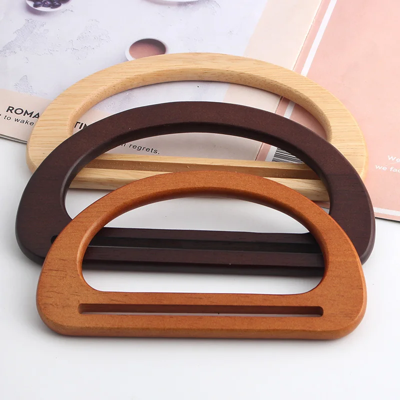 2PCS Wooden large wallet woven bag D-shaped handle Natural solid wood handbag beach bag classic handle replacement accessory