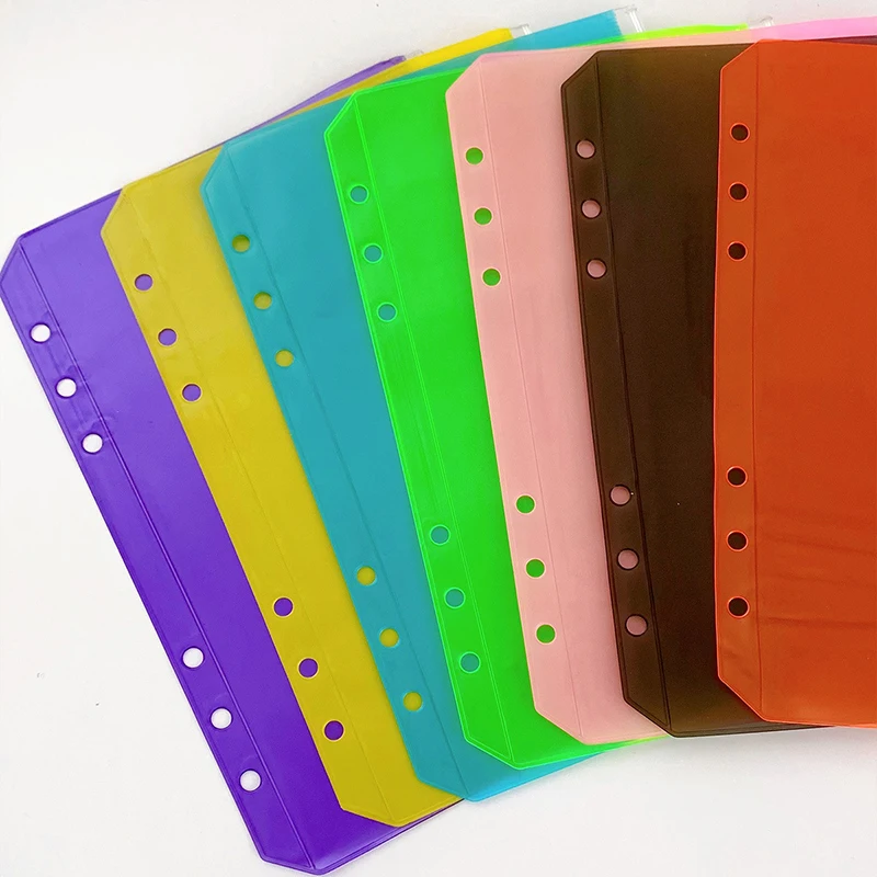 10Pcs A5 A6 PVC Transparent Loose-leaf Storage Bag Colorful Frosted Zipper Bag Notebook Binder Waterproof 6 Hole Zipper Pouch