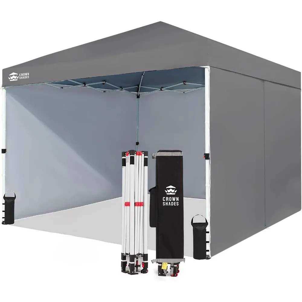 

10x10 Outdoor Pop-Up Canopy Tent with Center Lock and Four Sidewalls in Grey
