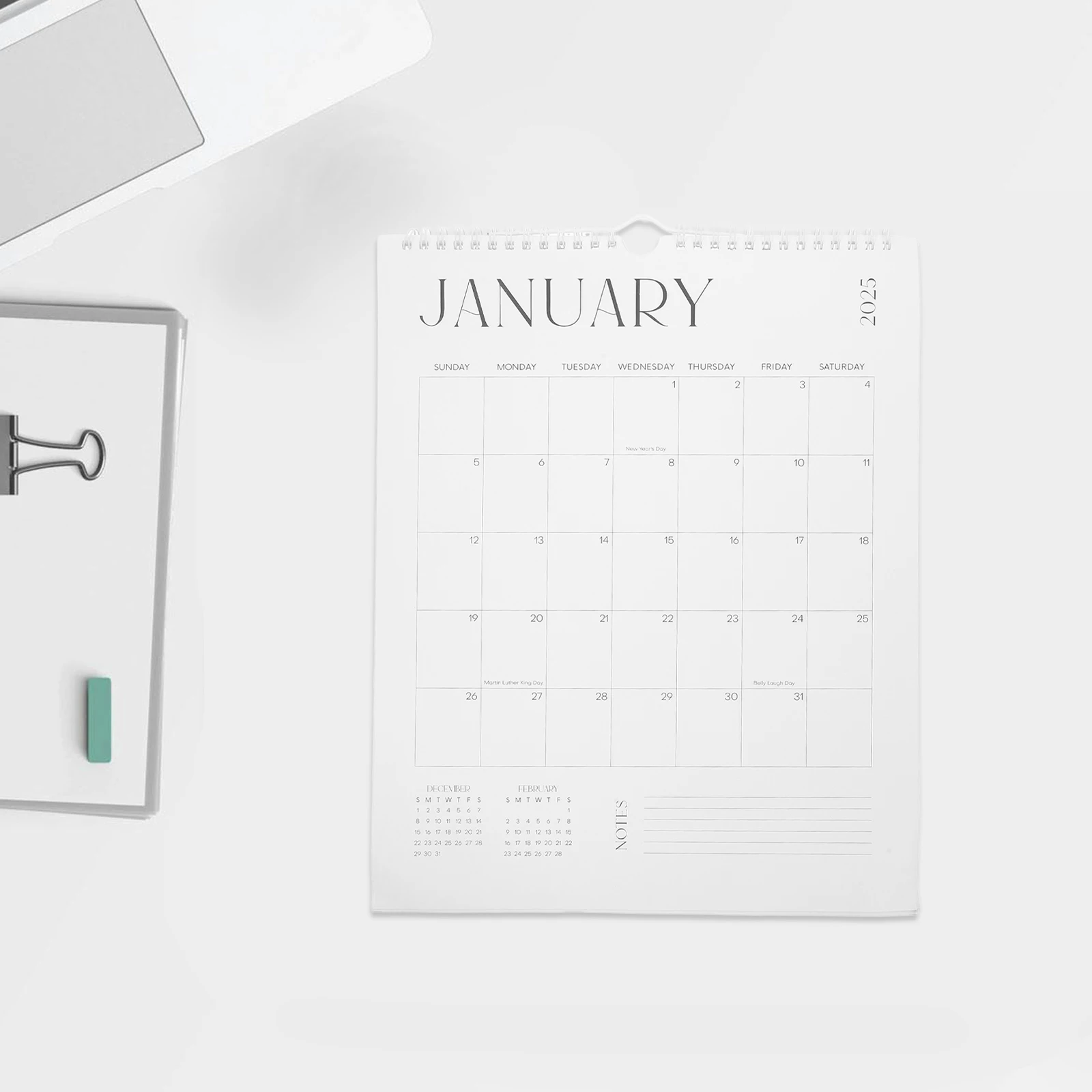 

Simple English Wall Calendar 18 Months 2025-2026 Large Monthly Hanging Paper Vertical Display Classroom Office Without Dates