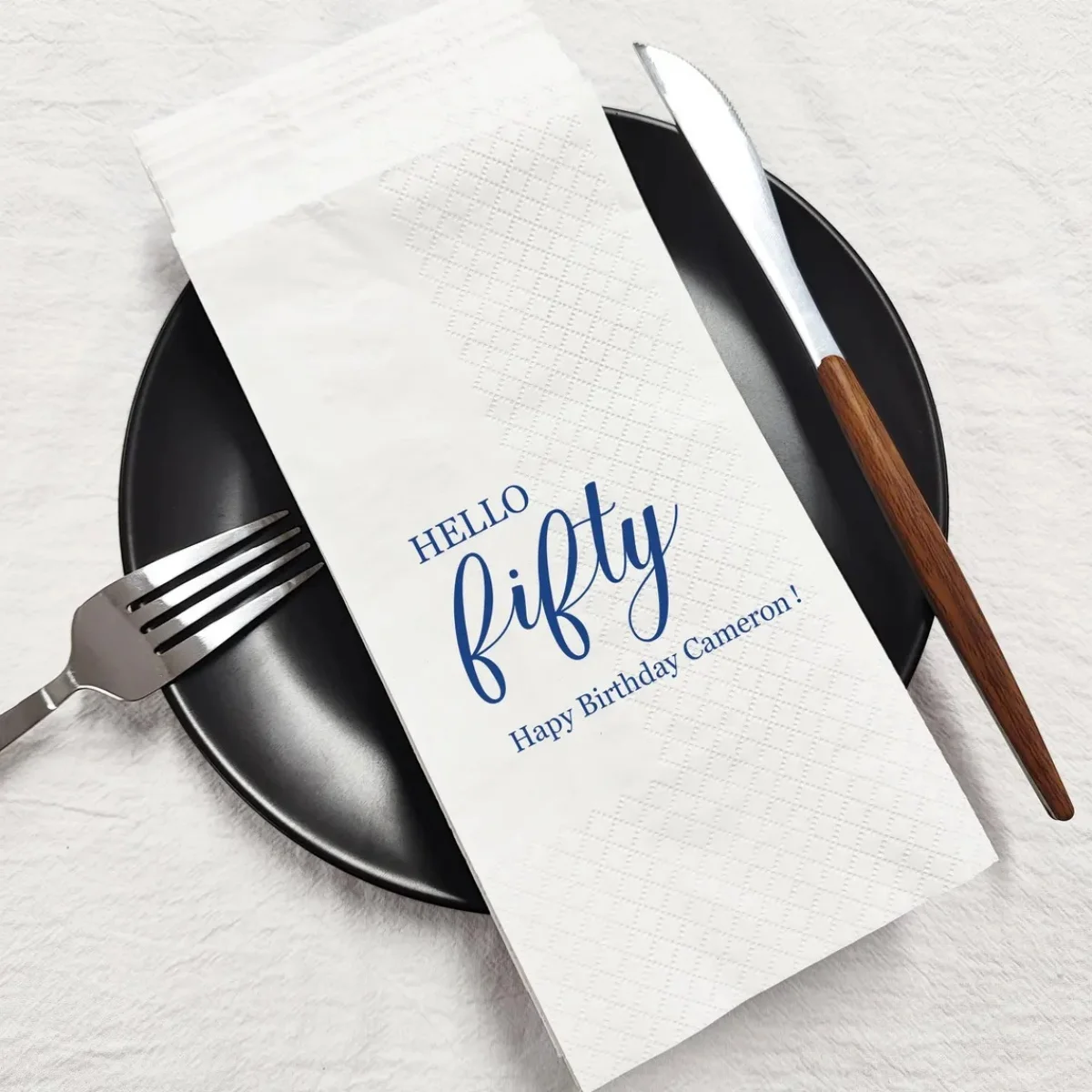 50pcs Birthday Party Napkins, Custom Age and Name Paper Napkins, Personalized Birthday Beverage Napkins in Bulk, Hello Fifty Coc