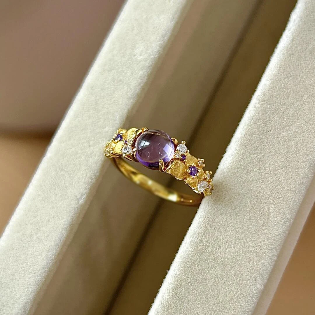 

Винтажное матовое фиолетовое кольцо с цветком, ледяные прозрачные фиолетовые кольца с кристаллами для женщин, модные легкие роскошные элегантные вечерние украшения