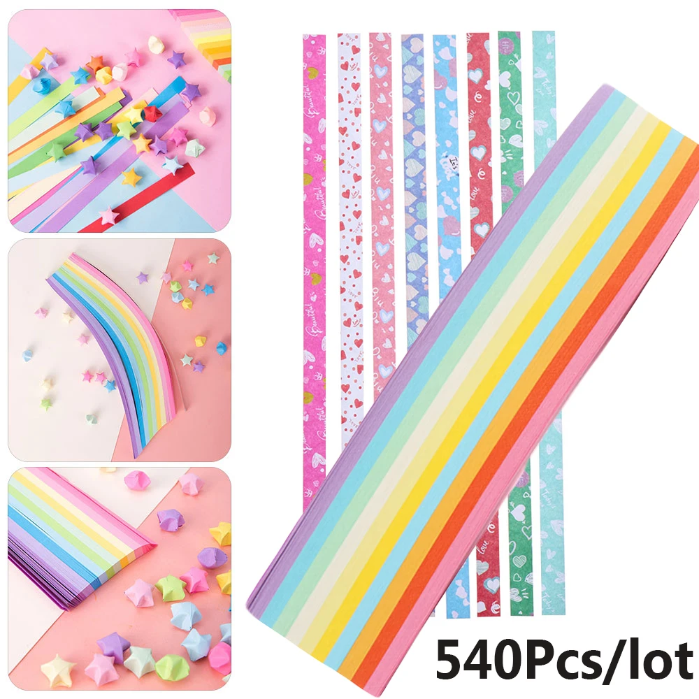 540pcs/lot Kids Single Sided Home Decor Mix-Color Candy Colors Best Wishes Paper Strips Folding Star Scrapbooking Origami