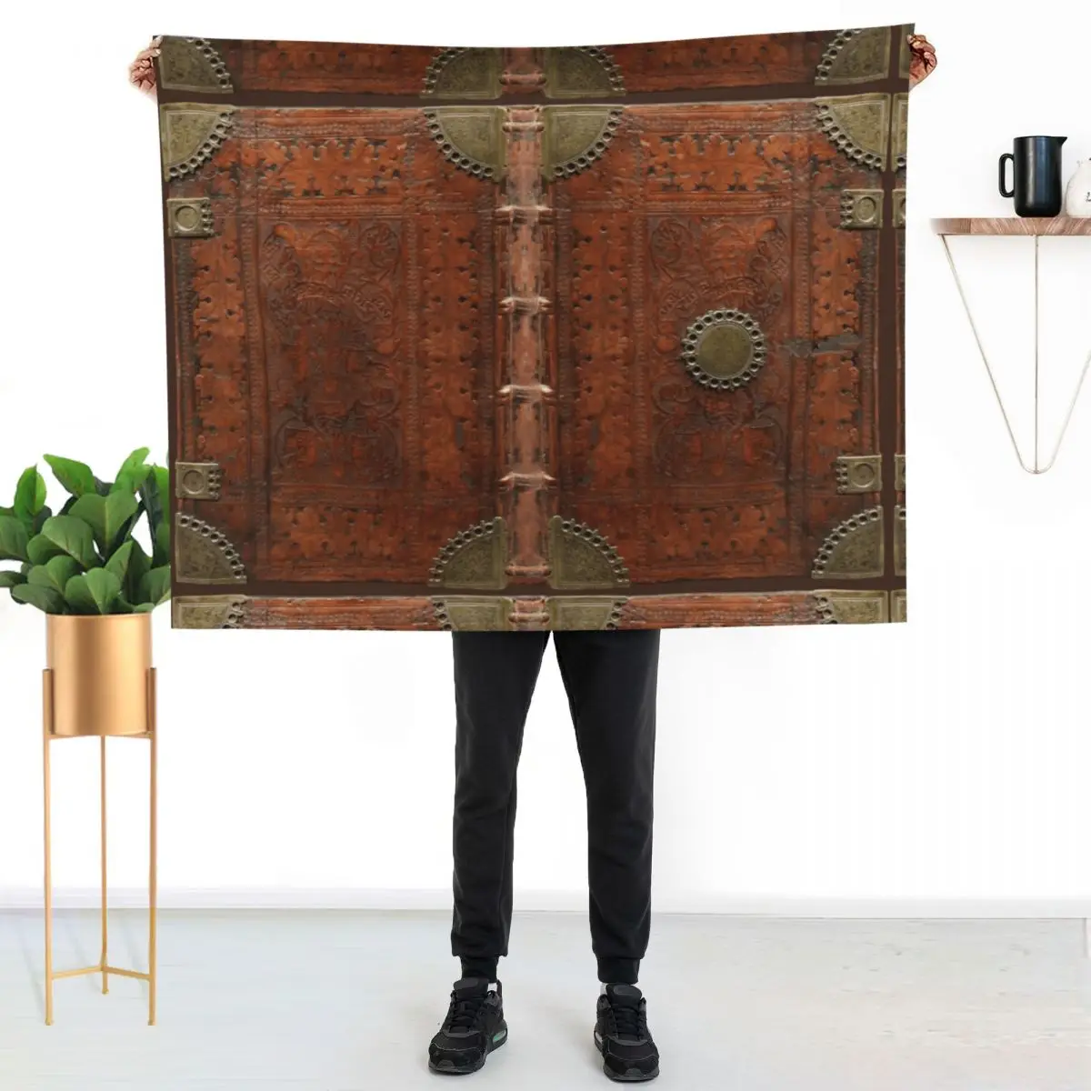 Ancient leather & brass book cover, Nuremberg 1477 Throw Blanket bed plaid wednesday warm for winter Hairy Luxury St Blankets