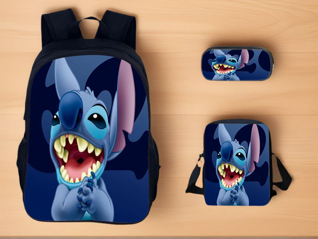 

HOT Children Stitch Lightweight Backpack 3 in 1 Set-Waterproof Rucksack with Cute Side Bag Pencil Box for Boys
