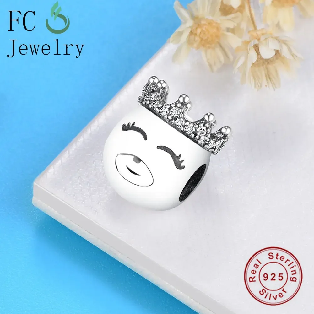 FC Jewelry Fit Original Brand Charms Bracelet Authentic 925 Sterling Silver Cute Men Head Crown Beads Zircon Berloque 2018 Gift