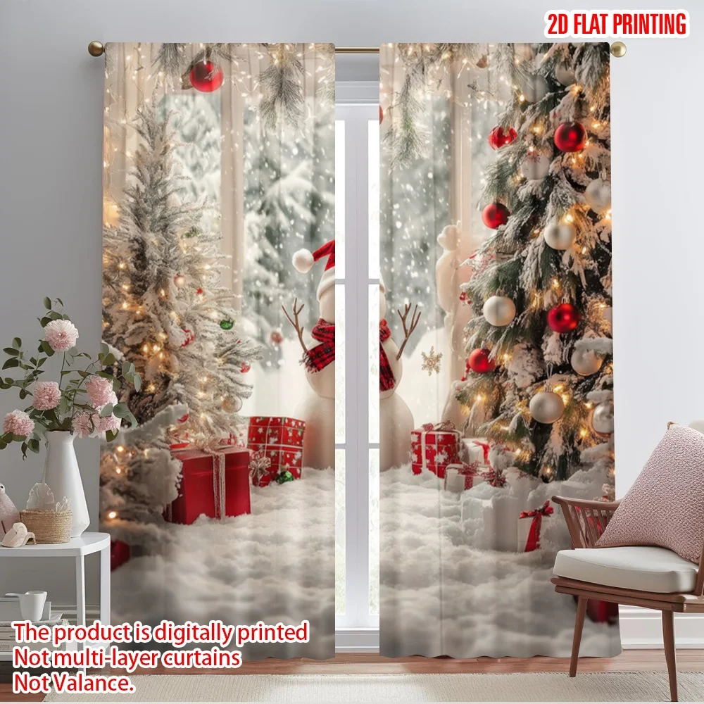 2pcs,2D plane printing Curtains Snowy Celebration Durable Polyester (without rod) Holiday Perfect for Living Room & Office Decor