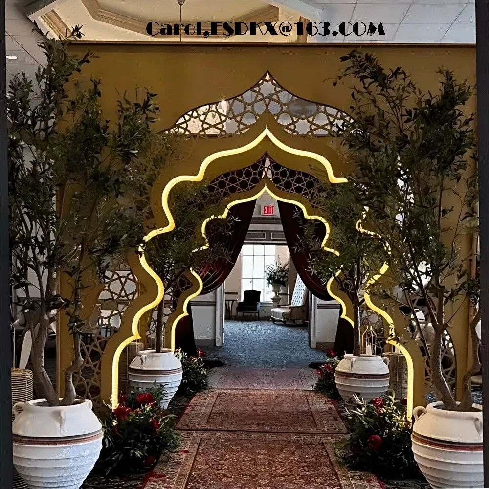 

Wholesale Wedding Events Customizable Stainless steel Backdrop New Design Golden Wedding Arch Backdrop