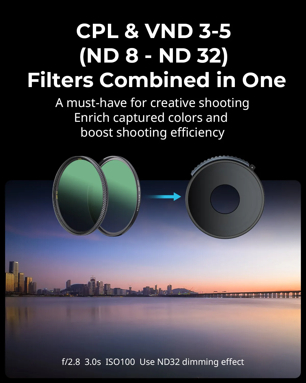 SmallRig CPL & VND 3-5-filter voor DJI Osmo Action 4. Combining ND8 ND16 ND32 CPL-filter in één, multicoated HD optisch glas 4941