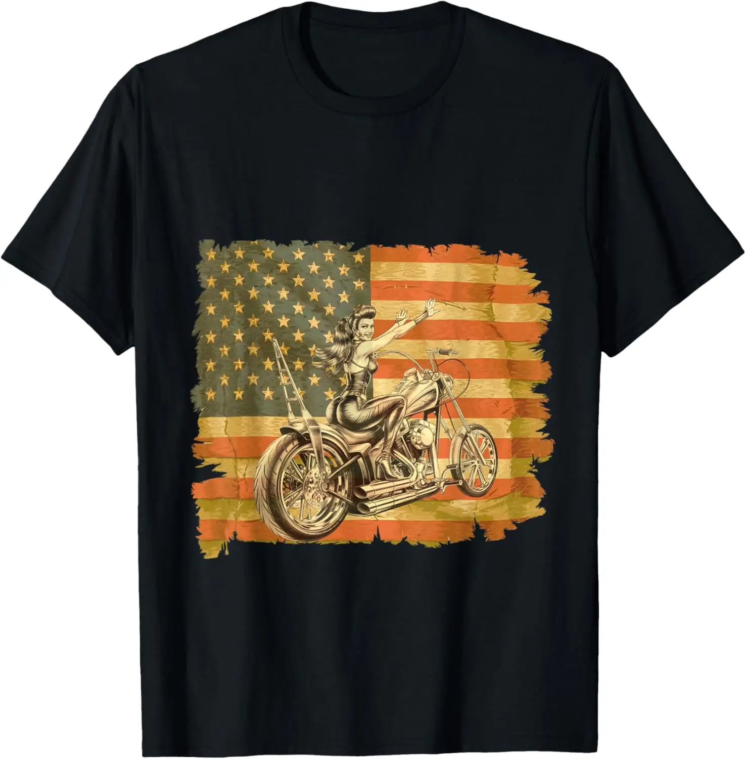 

Motorcycle USA Flag Retro with Biker Woman T-Shirt Motorcycle