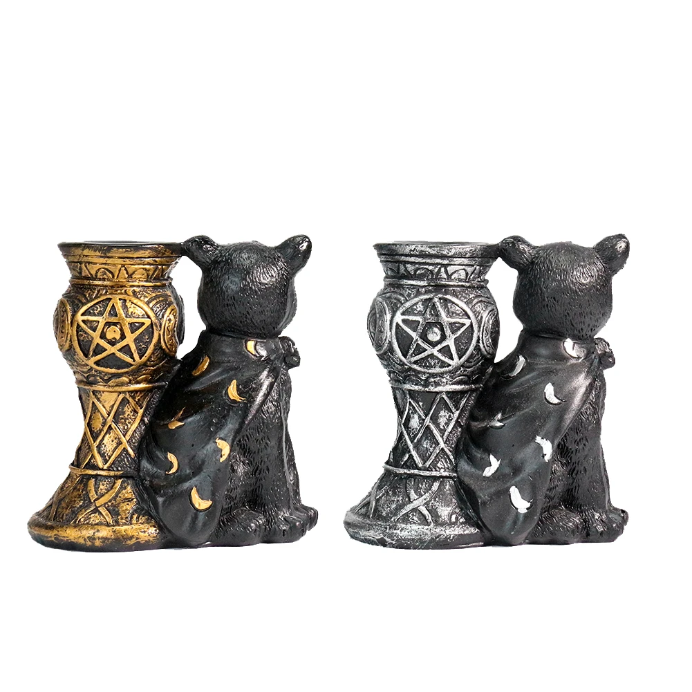 Witchcraft Altar Reiki Energy Pentagram Lucky Cat Kitty Grail Resin Ornaments Crystal Ball Display Stand Witch Astrology Decor