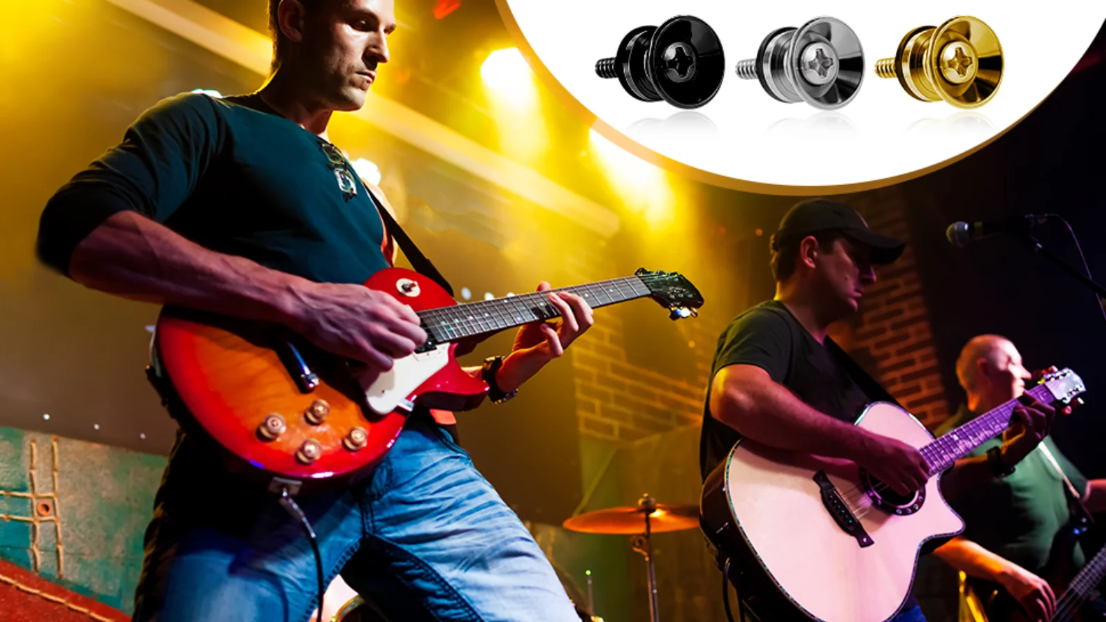 2 Sätze Gitarrengurtstifte – schwarz/gold/silber, ausgestattet mit rutschfesten Unterlegscheiben für besseren Gitarrenschutz. Nicht nur ein Connec – Detail 4