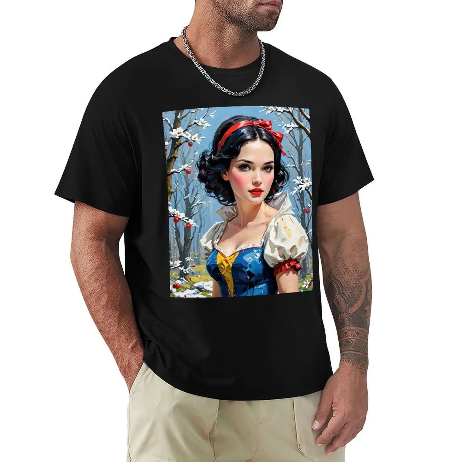 Snow White - Classic Fairytale Princess in Enchanted Snowy Forest Scene T-Shirt Lightweight Running Sports T-Shirt