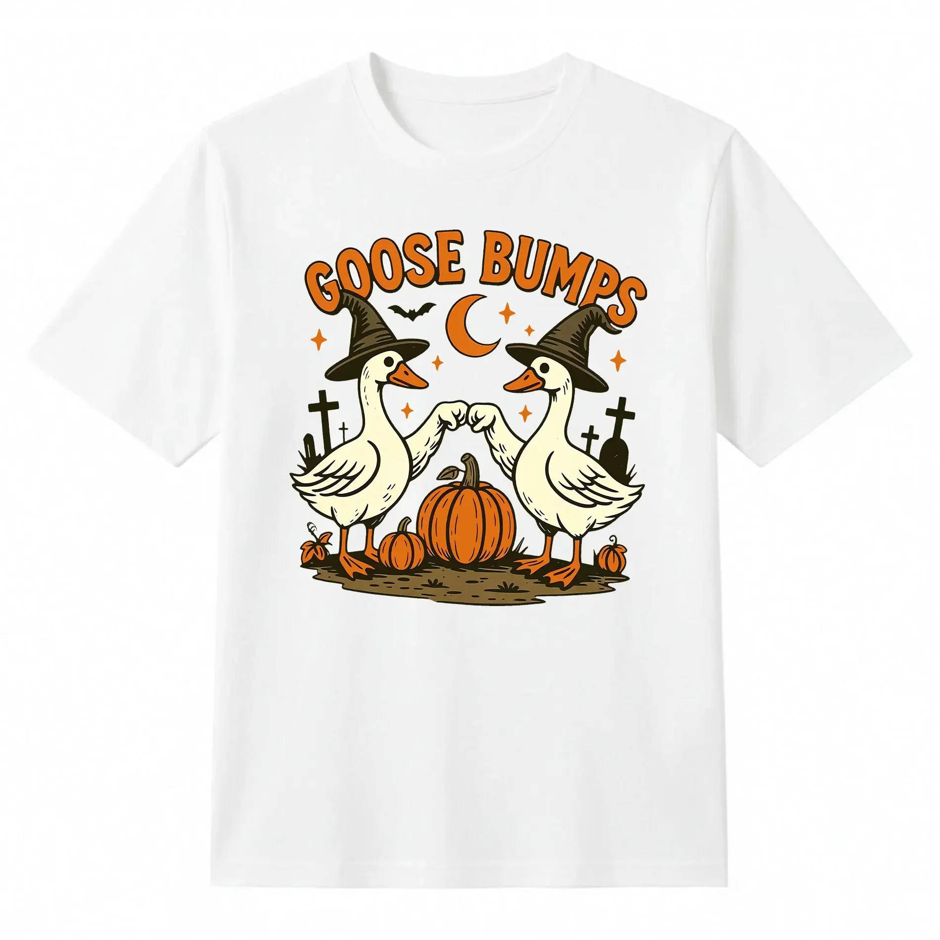 Goose Bumps Halloween T-Shirt, Witch Goose Clipart, Cute Goose Halloween Design, Fist Bump Geese Sublimation, Fall Pumpkin Goose T-Shirt