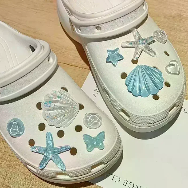 Girls Gift - DIY Clogs Sandals Decor Kit with Adorable Starfish Shell Resin Charms; Beach Bag Buckles and Pins Included
