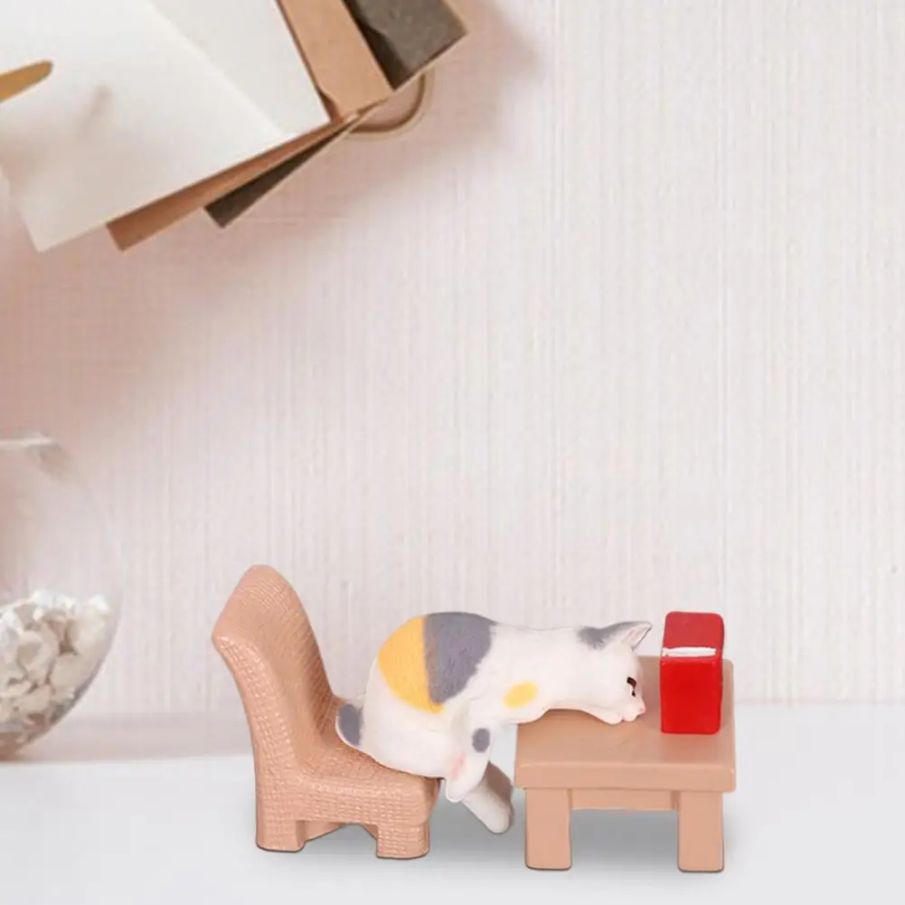 Resincat Decor Mini Cartoon Cat Figurine Set Resin Kitten Statues for Home Office Decor Cute Sculptures for Bookshelf Dollhouse