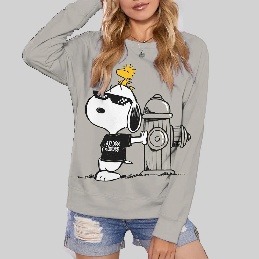 Cute Snoopy print Womens Hoodie Personality Crewneck Hoody simple Oversize Sweatshirt Fashion Casual Female Sportswear