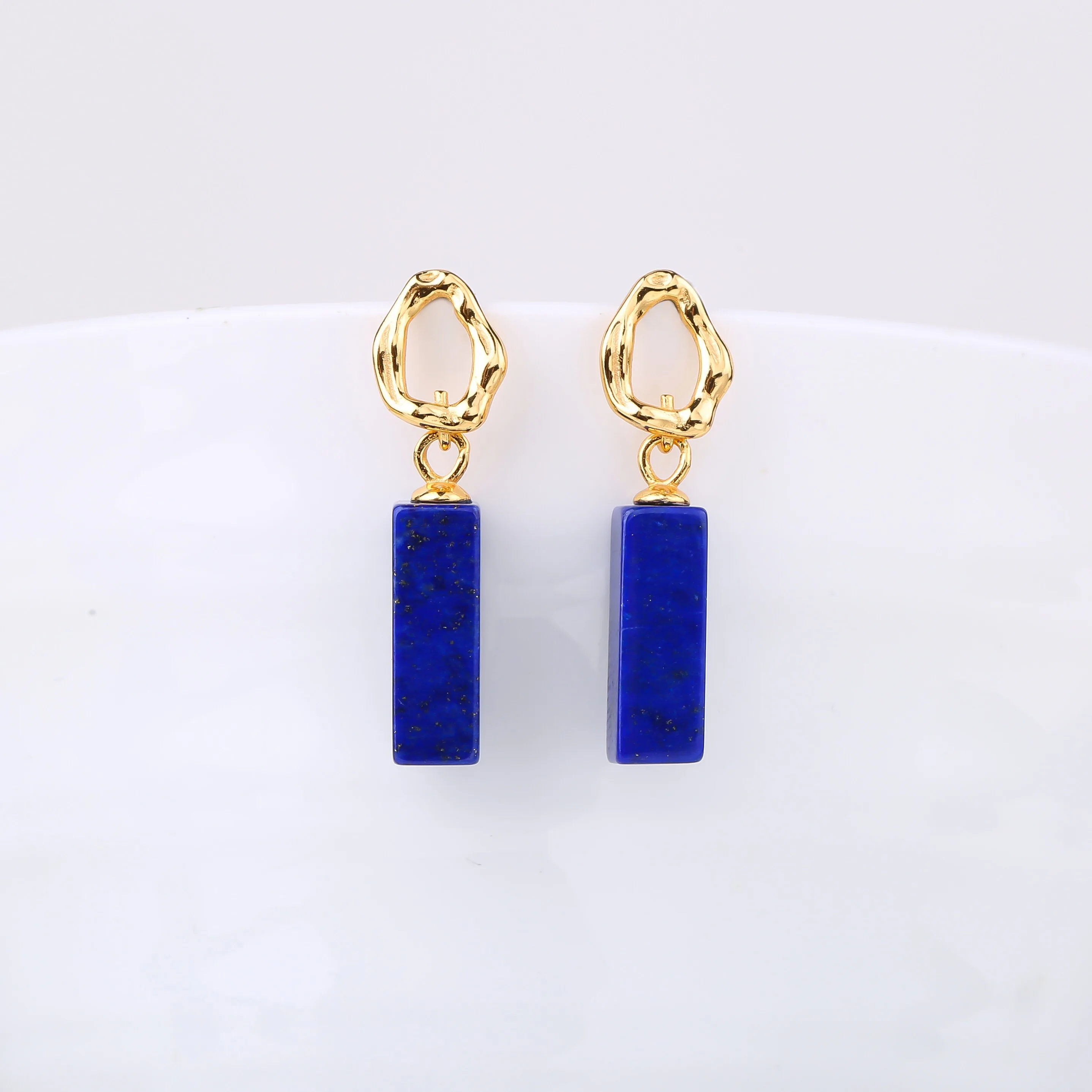

Vintage Handmade Lapis Lazuli Drop Earrings 925 Silver Geometric Hoop Earrings for Women, Boho Chic Jewelry Gift