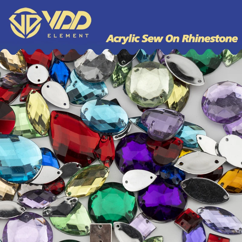 VDD 100/200Pcs Mixed Shape Acrylic Sew On Rhinestones Mix Sizes Crystal Sewing Flatback Stones For DIY Clothes Wedding Dress