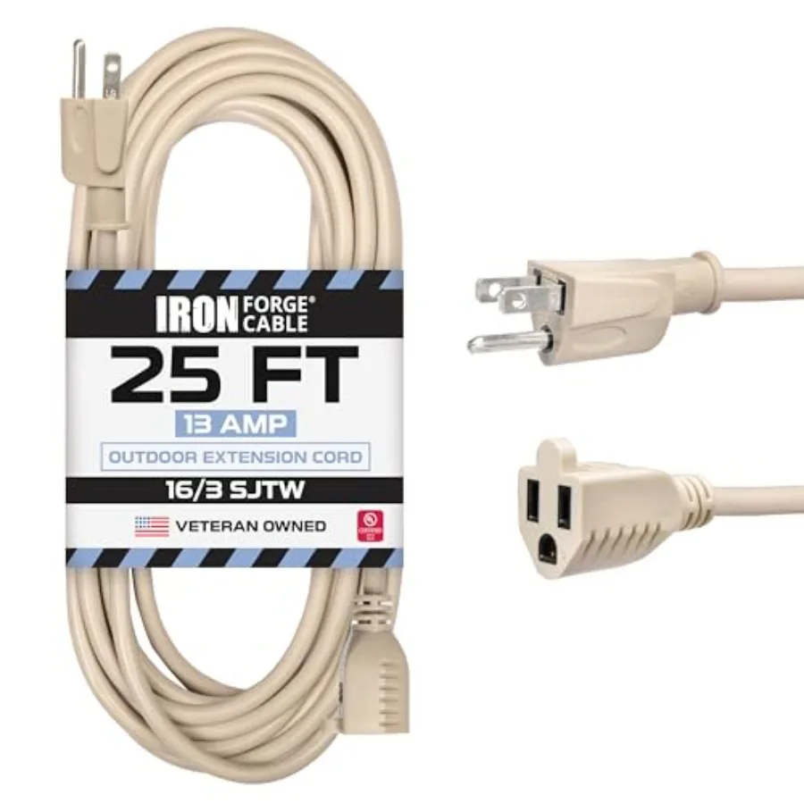 

Weatherproof Outdoor Extension Cord - 1/3 SJTW Heavy Duty Light Extension Cord 3 Prong - 13 Amp Exterior Power Cable