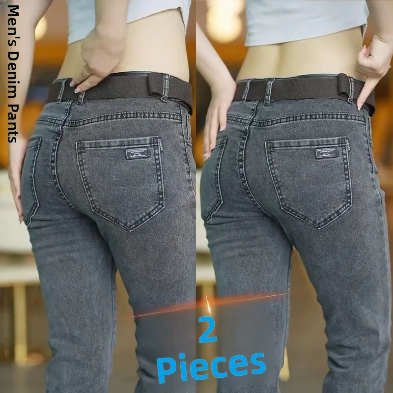 

Men's Slim Straight Jeans High Waist Busin Gentleman Sle High Elastici Versatile Casual Pants Autumn New Arrival