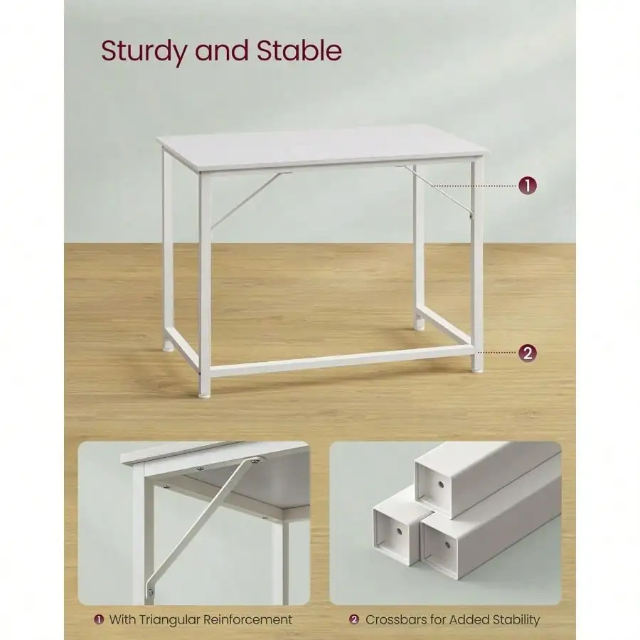 Computer Desk, Gaming Desk, Home Office Desk, For Small Spaces, 19.7 X 39.4 X 29.5 Inches, Modern Style, Metal Frame, White
