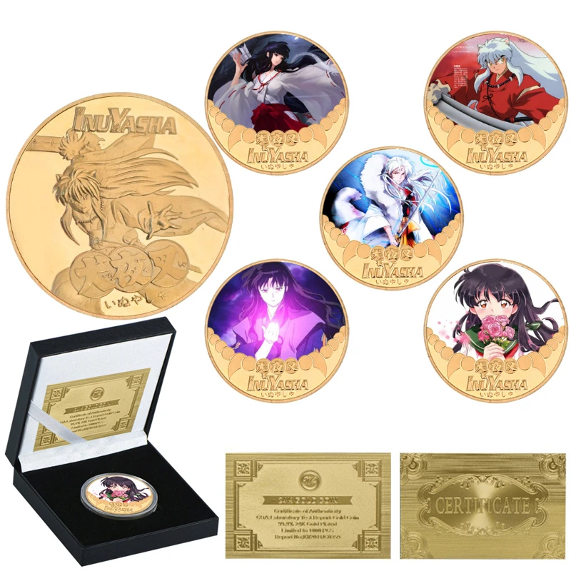 Inuyasha Commemorative Coins Anime Figure Kikyō Higurashi Kagome Sesshoumaru Retro Gold Coin Kids Toys Collection Coins Gifts