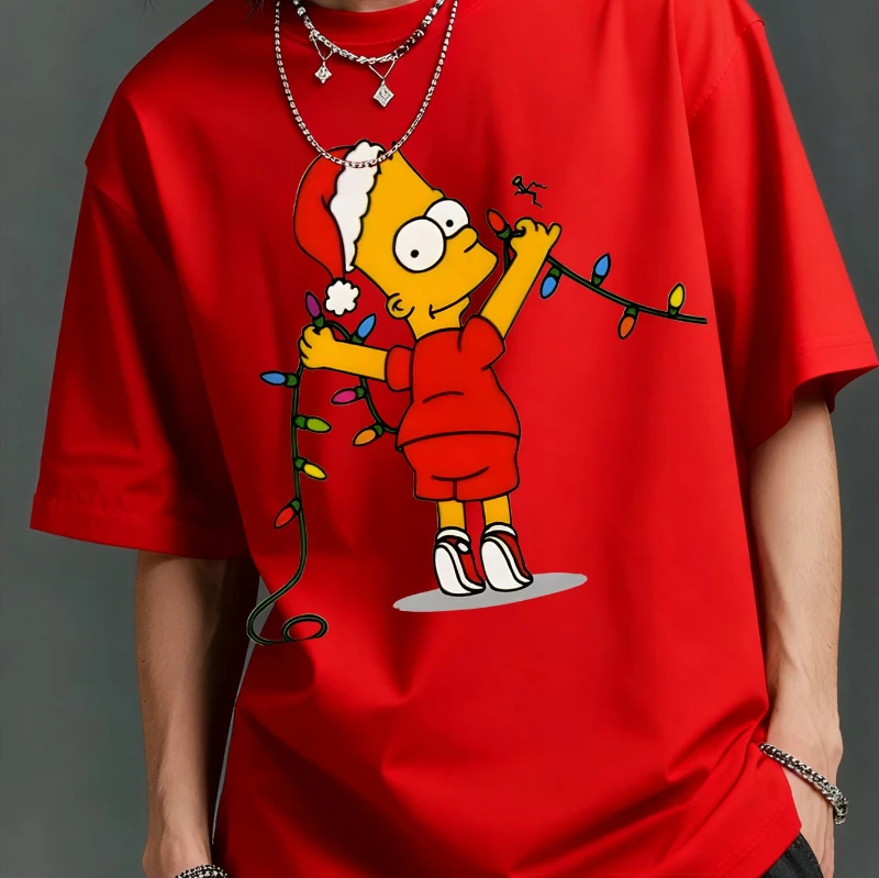 

Summer Simpson Hanging Lanterns Collaboration Christmas Print Men's and Women's Same Casual Flat-neck Short-sleeved T-shirt