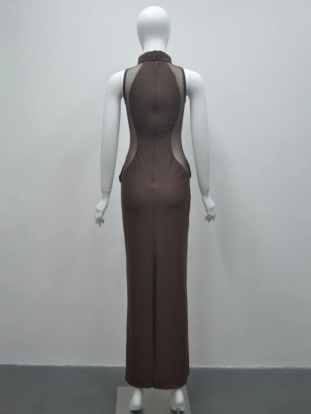 Tuta da donna europea e americana slim fit sexy con colletto rialzato Nuovo abito da festa in tessuto senza maniche con temperamento