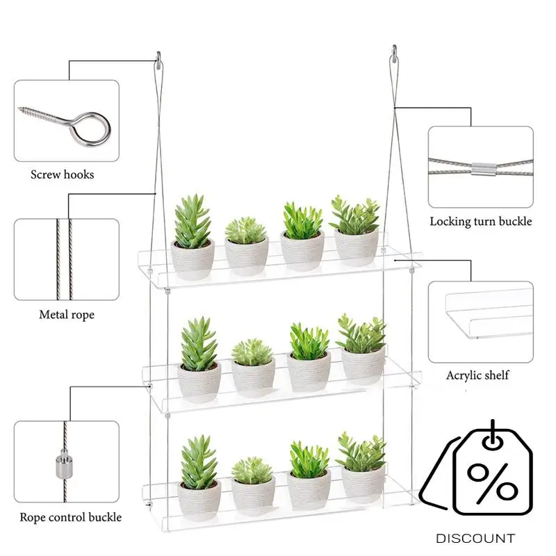 BAAG-3-estantes para plantas de ventana de 16 pulgadas, estante flotante colgante ajustable acrílico, extensor de alféizar de ventana para plantas de interior