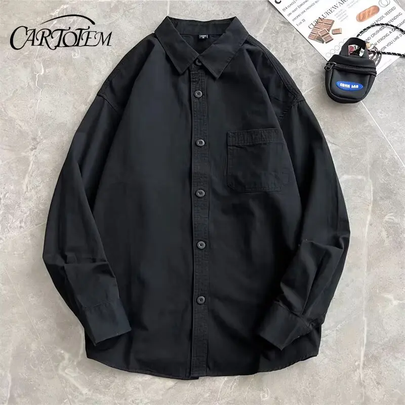 

Японская универсальная рубашка мужская | Повседневный уличный топ большого размера с длинными рукавами — бежевая блузка для спецодежды с нагрудным карманом