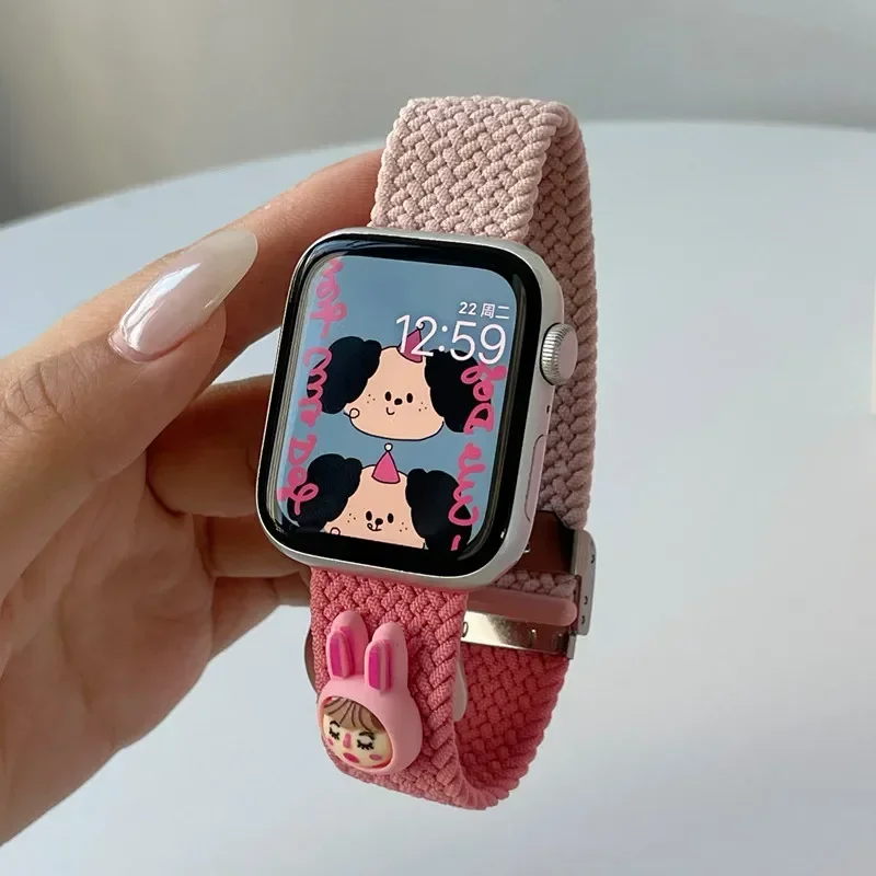 Elastisches Karton-Nylonarmband für Apple Watch Band S10 9, 8, 7, 6se 5, 4, 3, 2, geflochtene Schlaufe für iWatch 38/42 40/44 41/44 49Ultra 42/46 mm