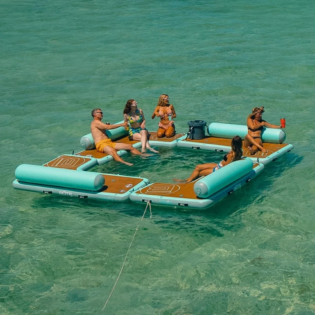 مخصص C شكل نفخ حوض Hangout يخت منصة المياه نفخ حوض يطفو مع مسند الظهر #2