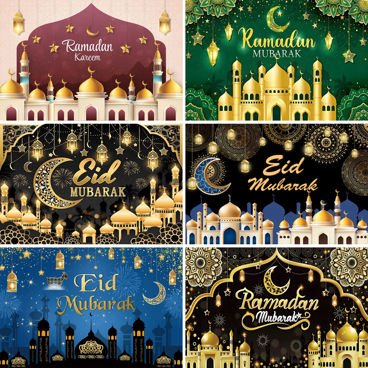 Золотой куполообразный мечеа Ид Мубарак фон для фотосъемки фонарики Луна благословения Ид праздничный семейный фон для фотосъемки